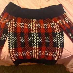 Plaid Off The Shoulder Sweater
